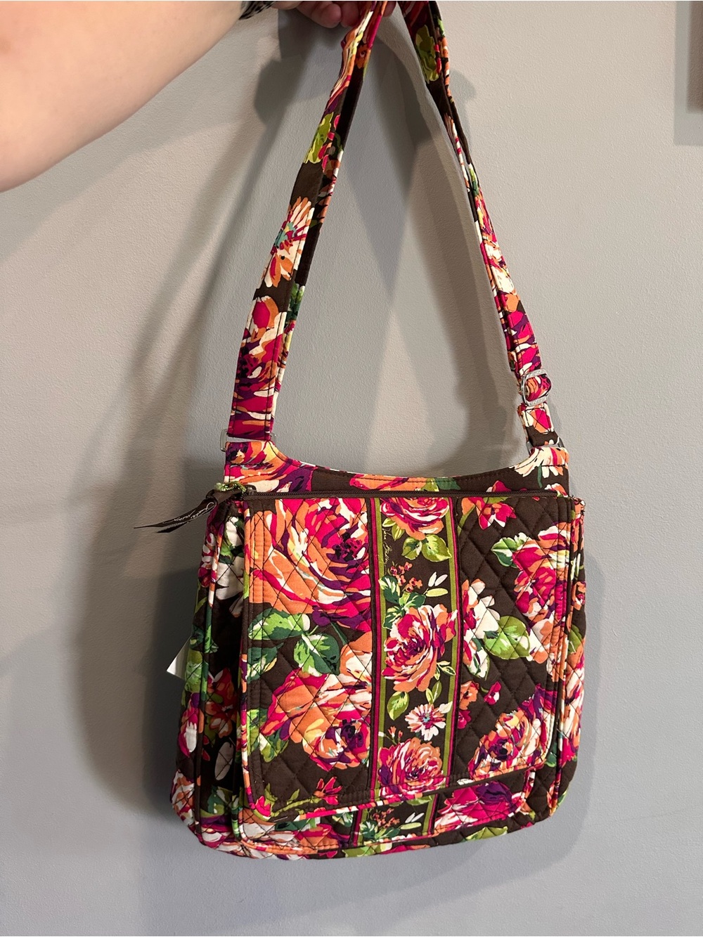 Floral Quilted Shoulder Bag - Brown/Pink